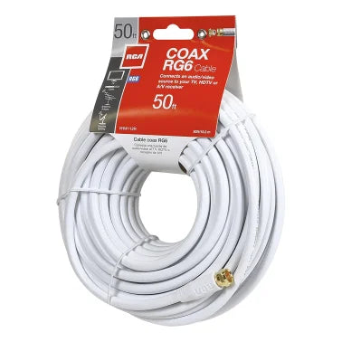 RCA RG6 Coaxial Cable with F-Connectors (50 Ft.; White)