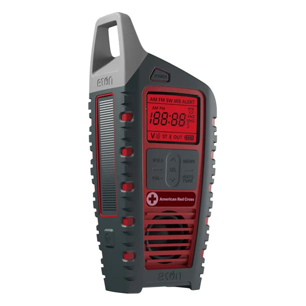 American Red Cross® by Eton® ODYSSEY Bluetooth® Portable Weather Radio with AM/FM/Shortwave/NOAA® Alerts and Flashlight, Red and Black