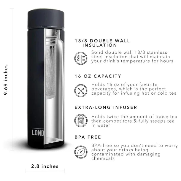 The London Sip® Tea Infuser Bottle (16 Oz.; Black)