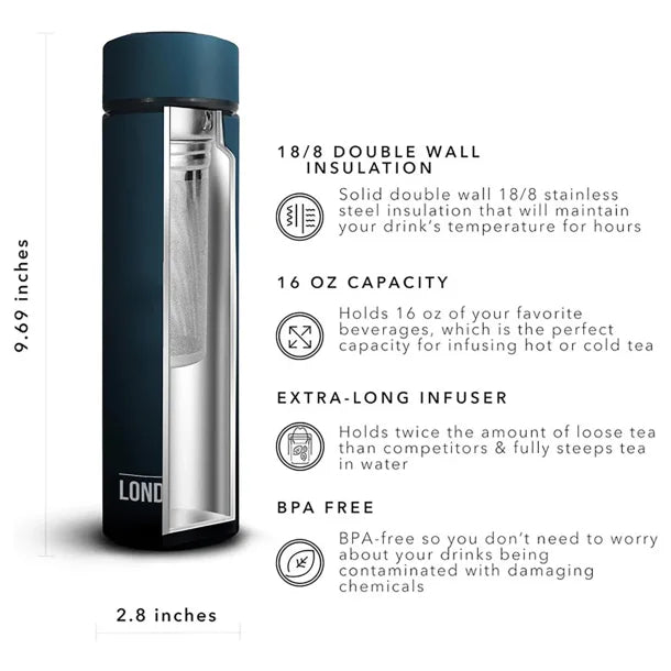 The London Sip® Tea Infuser Bottle (16 Oz.; Midnight Teal)