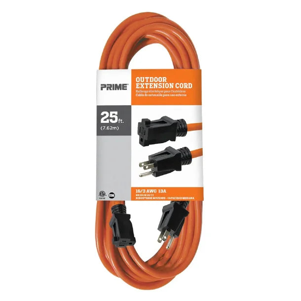 PRIME® 16/3 SJTW Outdoor Extension Cord, Orange, 25 Ft., EC501625