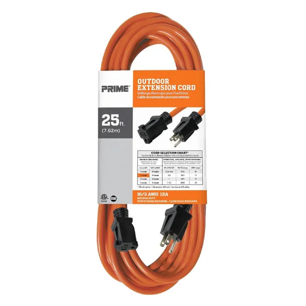 PRIME® 16/3 SJTW Outdoor Extension Cord, Orange, 25 Ft., EC501625