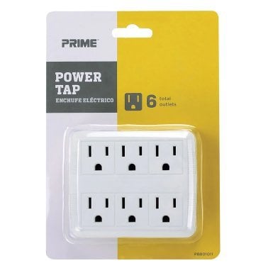 PRIME® 6-Outlet Direct Plug-in Wall Tap, White, PB801011