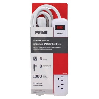 PRIME® 1,000-Joules Surge Protector, 6 Outlets, 8-Ft. Cord, PB802126