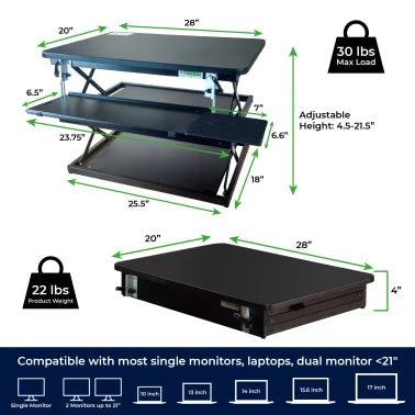 Uncaged Ergonomics® CHANGEdesk Adjustable Standing Desk Converter