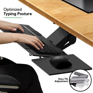 Uncaged Ergonomics® KT1 Under-Desk Slide-Out Ergonomic Keyboard Tray with Ambidextrous Mouse Tray, Black