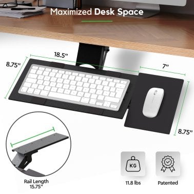 Uncaged Ergonomics® KT1 Under-Desk Slide-Out Ergonomic Keyboard Tray with Ambidextrous Mouse Tray, Black