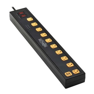 Tripp Lite® by Eaton® Protect It!® 1,350-Joules Surge Protector with 2 Swivel Light Bars, 10 Outlets with 4 USB Ports, 6-Ft. Cord, TLP1006USB