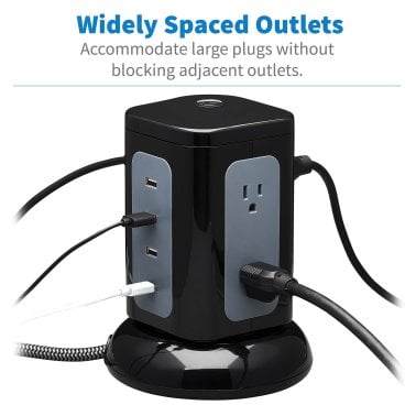 Tripp Lite® by Eaton® Protect It!® 1,800-Joules Surge Protector Tower, 6 Outlets with 4 USB Ports, 8-Ft. Cord, TLP606UCTOWER