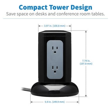 Tripp Lite® by Eaton® Protect It!® 1,800-Joules Surge Protector Tower, 6 Outlets with 4 USB Ports, 8-Ft. Cord, TLP606UCTOWER