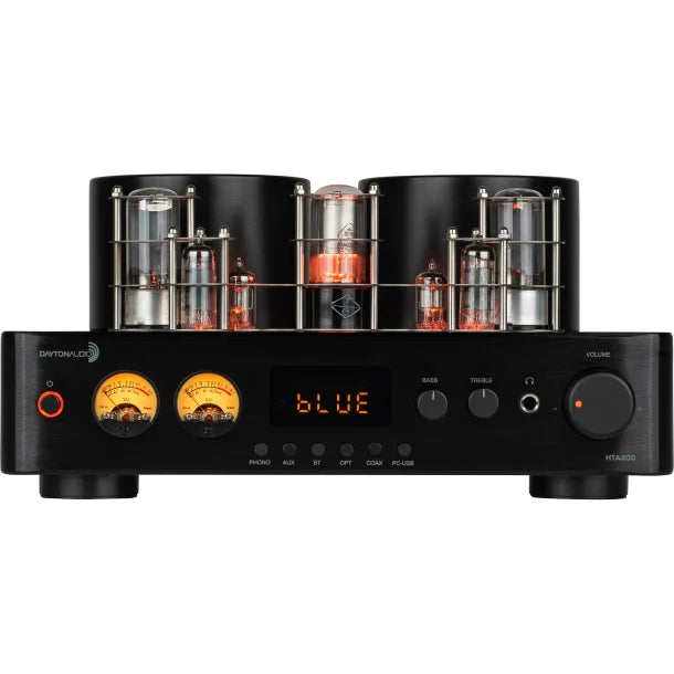 Dayton Audio® HTA200 200-Watt-Continuous Integrated 2.1 Hybrid Tube Amplifier with Bluetooth®, Remote, and Phono Preamp