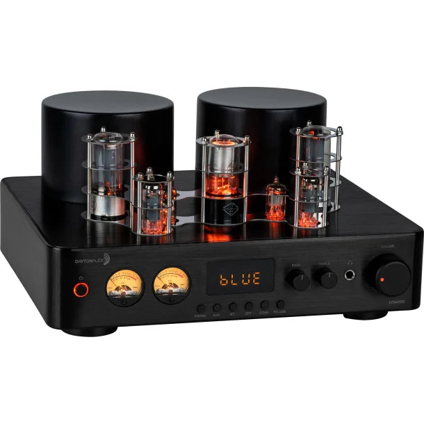 Dayton Audio® HTA200 200-Watt-Continuous Integrated 2.1 Hybrid Tube Amplifier with Bluetooth®, Remote, and Phono Preamp