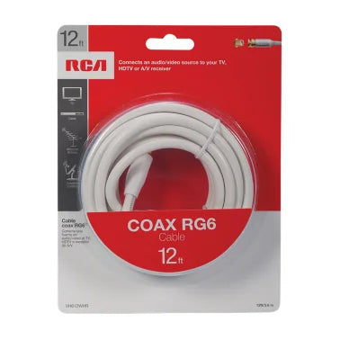 RCA RG6 Coaxial Cable with F-Connectors (12 Ft.; White)