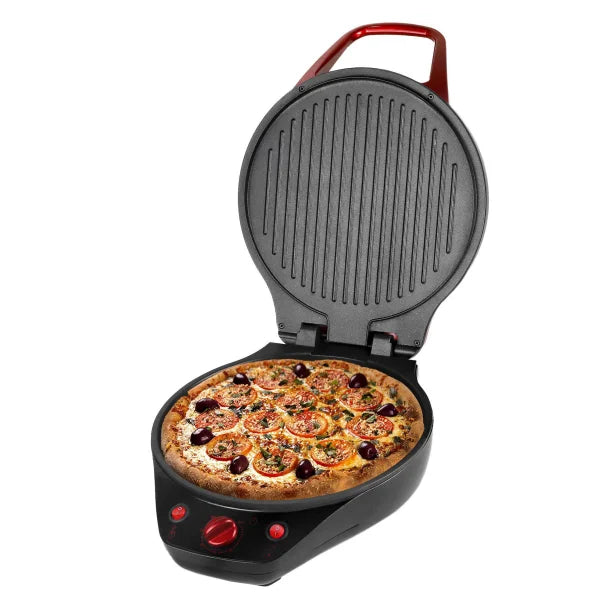 Brentwood® TS-124R 1,200-Watt 12-In. Non-Stick Pizza Maker and Grill with Timer, Red