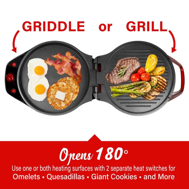 Brentwood® TS-124R 1,200-Watt 12-In. Non-Stick Pizza Maker and Grill with Timer, Red