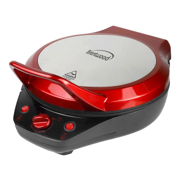 Brentwood® TS-124R 1,200-Watt 12-In. Non-Stick Pizza Maker and Grill with Timer, Red