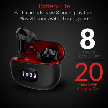 IQ Sound® Bluetooth® Earphones with Microphones, True Wireless with LED-Power-Display Charging Case, Black, IQ-243TWS