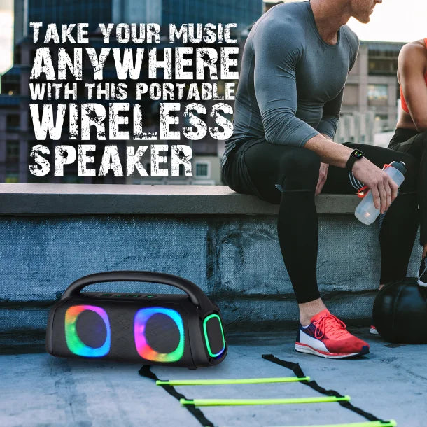 IQ Sound® Bluetooth® Boom Box Speaker with FM Radio, RGB Light Show, and Remote, True Wireless, Black, IQ-3540BT