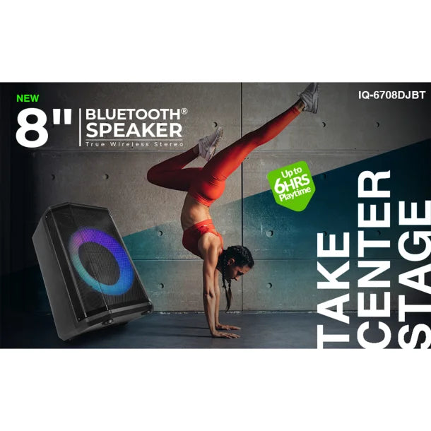 IQ Sound® Pro DJ Bluetooth® Portable Party System, True Wireless, with Lights, Wireless Microphone, and Remote, IQ-6708DJBT