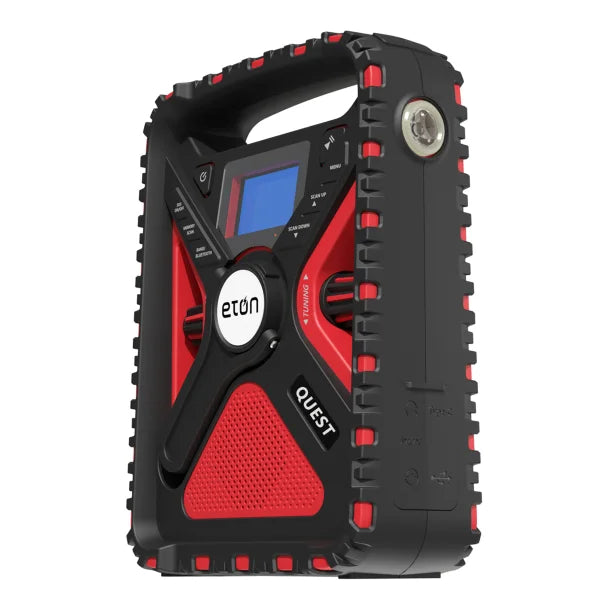 Eton® Quest Bluetooth® Portable Weather Radio with AM/FM/Shortwave/NOAA® Alerts, Flashlight, and Ambient Light, Red and Black