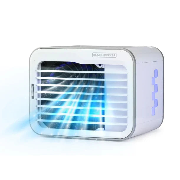 BLACK+DECKER™ BDMC10 3-Speed Portable USB-Powered Desktop Evaporative Air Cooler with Fan, White/Gray