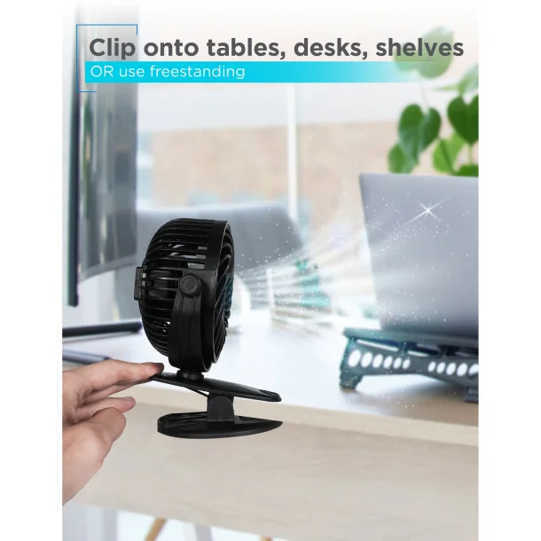 BLACK+DECKER™ BFDC42PK 4-In. 3-Speed Portable USB-Powered Convertible Clip Fan, Black, 2 Count