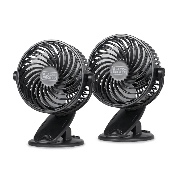 BLACK+DECKER™ BFDC42PK 4-In. 3-Speed Portable USB-Powered Convertible Clip Fan, Black, 2 Count