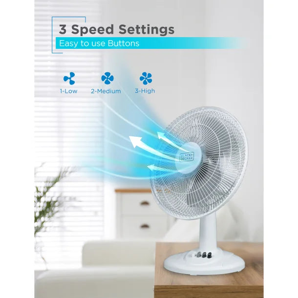 BLACK+DECKER™ BFDT12SW 12-In. 3-Speed Oscillating Portable Table Fan, White