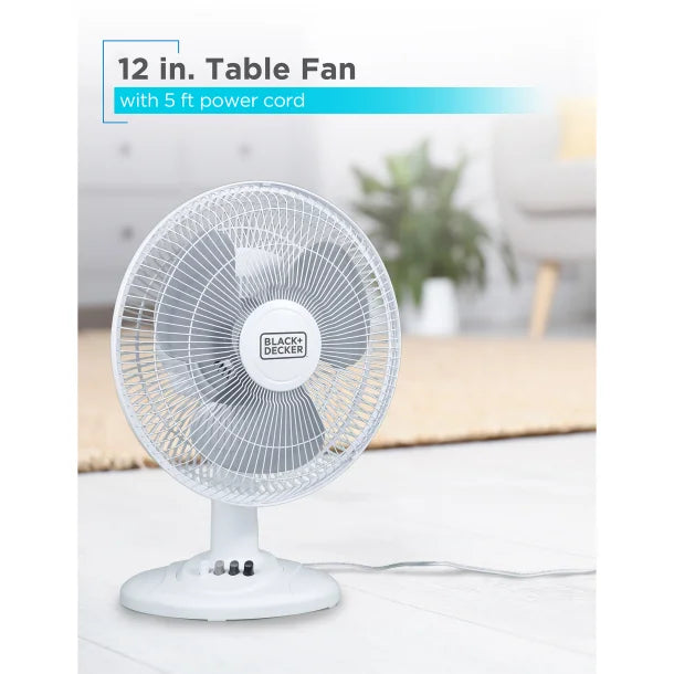 BLACK+DECKER™ BFDT12SW 12-In. 3-Speed Oscillating Portable Table Fan, White