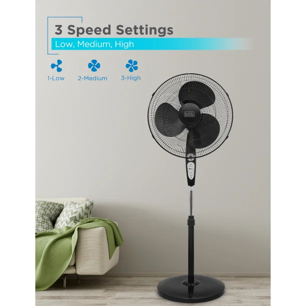 BLACK+DECKER™ BFSR18B 18-In. 3-Speed Oscillating Portable Stand Fan with Remote, Black