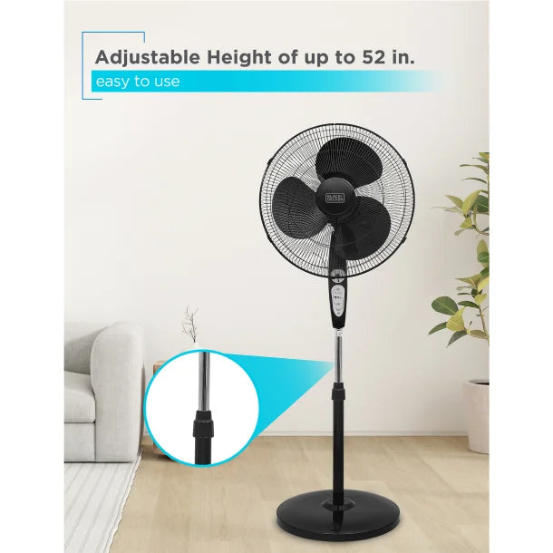 BLACK+DECKER™ BFSR18B 18-In. 3-Speed Oscillating Portable Stand Fan with Remote, Black