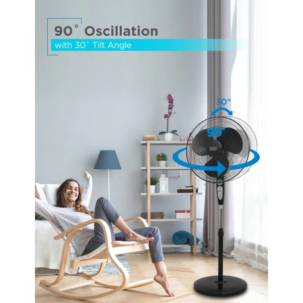 BLACK+DECKER™ BFSR18B 18-In. 3-Speed Oscillating Portable Stand Fan with Remote, Black