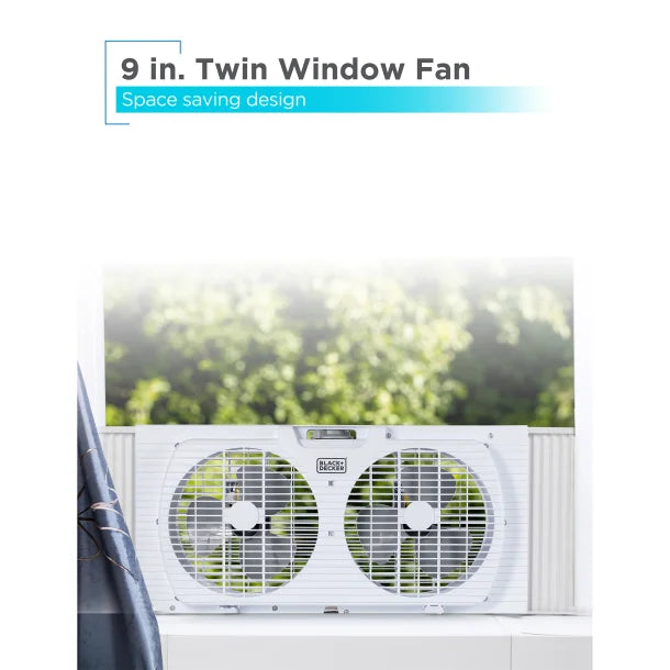 BLACK+DECKER™ BFW9M 9-In. 2-Speed Twin Window Fan with Adjustable Side Panels, White