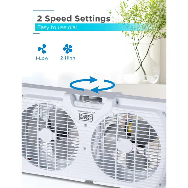 BLACK+DECKER™ BFW9M 9-In. 2-Speed Twin Window Fan with Adjustable Side Panels, White