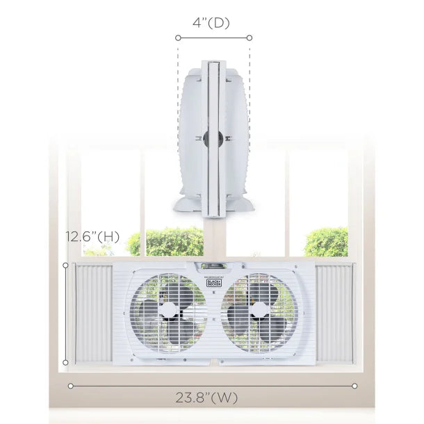 BLACK+DECKER™ BFW9M 9-In. 2-Speed Twin Window Fan with Adjustable Side Panels, White