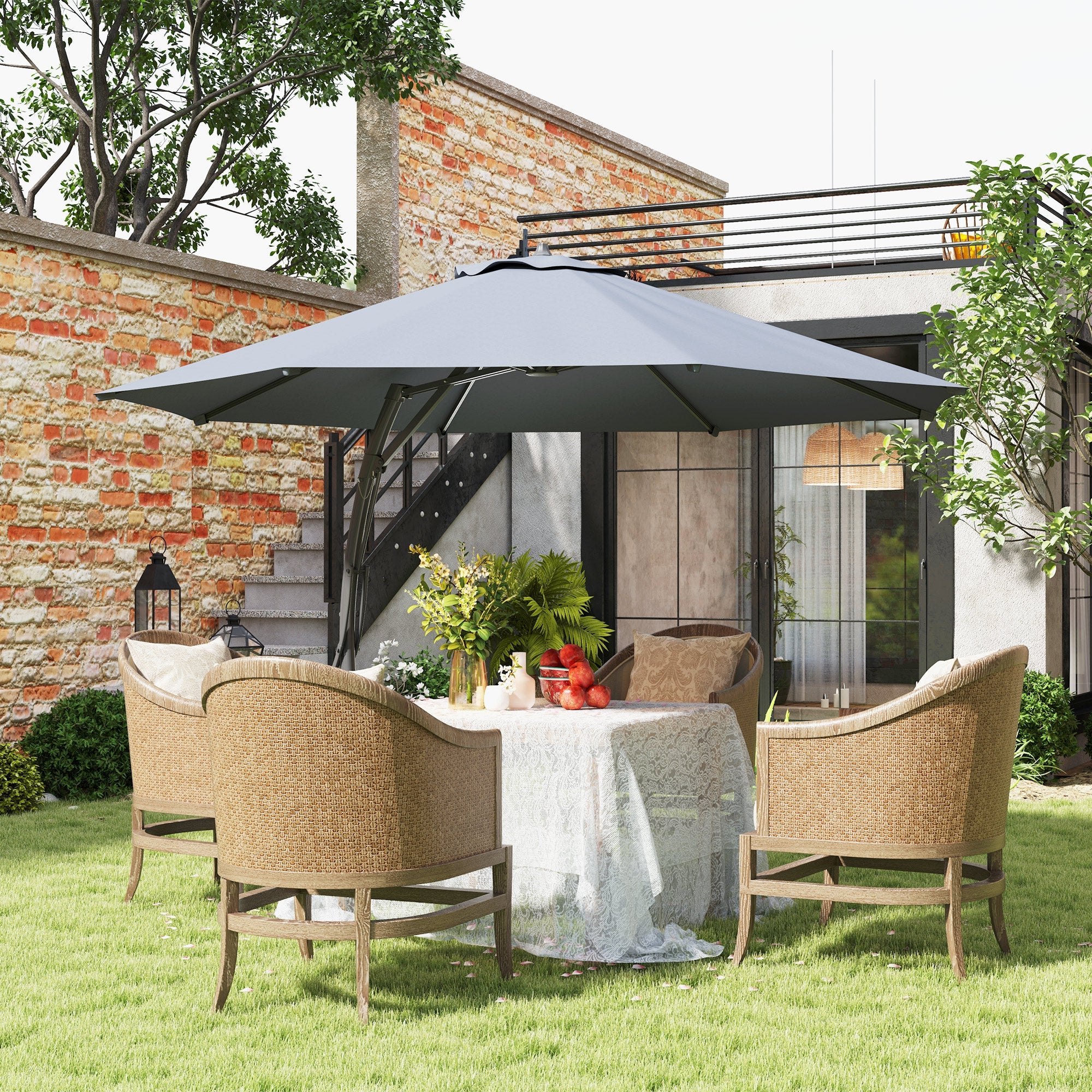 Outsunny 11FT Patio Umbrella, Cantilever Umbrella with 8 Ribs, 360° Rotation, Easy Adjustment for Garden, Deck, UPF 50+, Grey 
