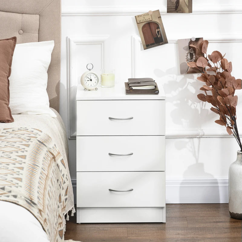 Bedside Table with 3 Drawers, Modern Wood Nightstand, Side Table with Anti-tipping Design for Bedroom, White