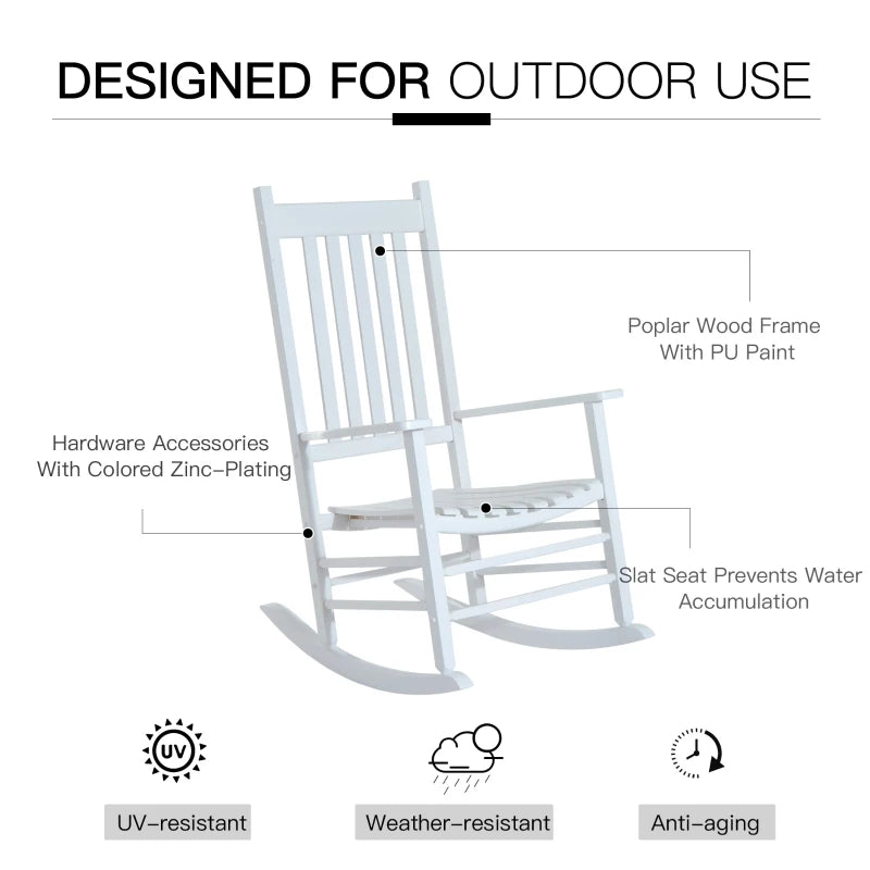 Wooden White Porch Rocking Chair Patio Rocking Single Leisure Reclining Seat Armchair