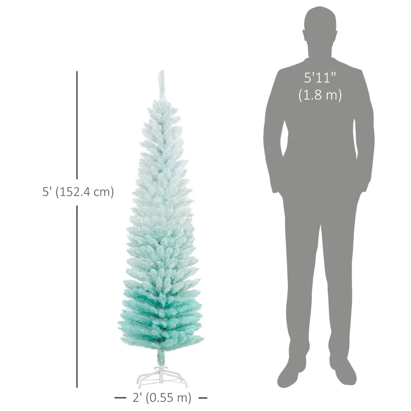HOMCOM Pencil Christmas Tree, Slim Artificial Xmas Tree in Deep Blue & Mint, Skinny Holiday Decoration for Home & Office 