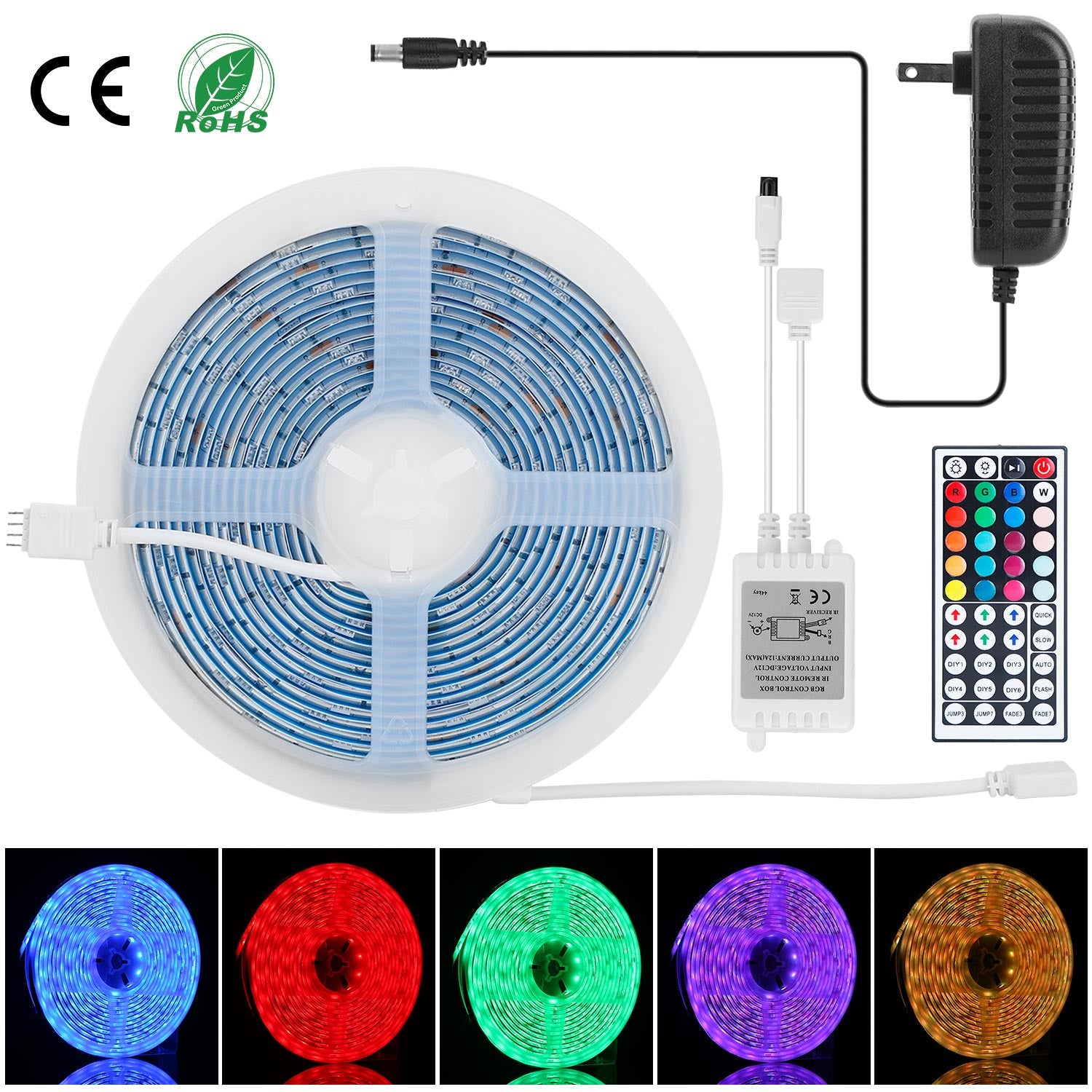 LED Strip Lights 16.4FT 150 LEDs RGB Color Changing Lamp IP65 Waterproof 5050 LED Dimmable LED Decorative Lights DIY Strip Lights w/ IR Remote