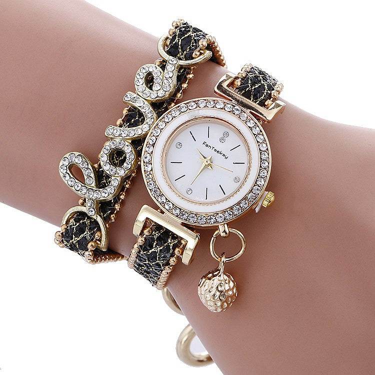 Fashion Women Rhinestone Leather Bracelet watch 