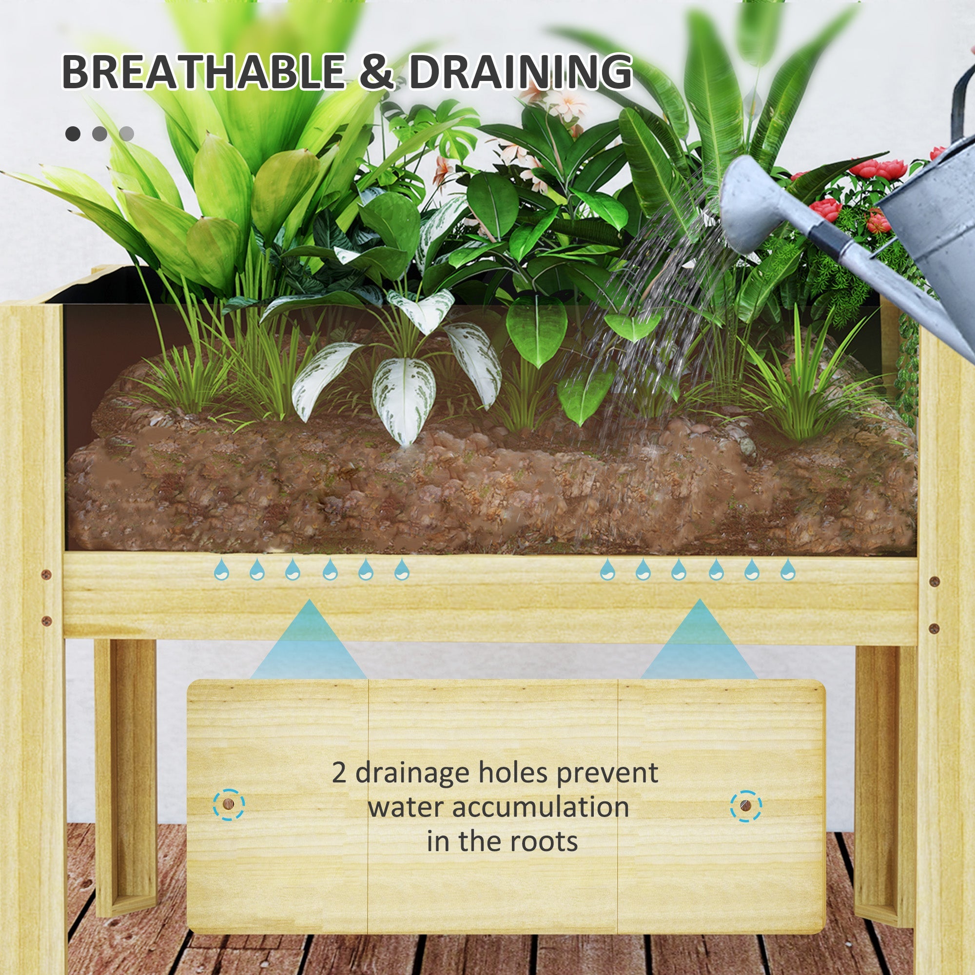 Outsunny Wooden Raised Garden Bed with Acrylic Panels, Raised Planter Box with Drainage Holes, 29.5" x 18.1" x 23.8" 