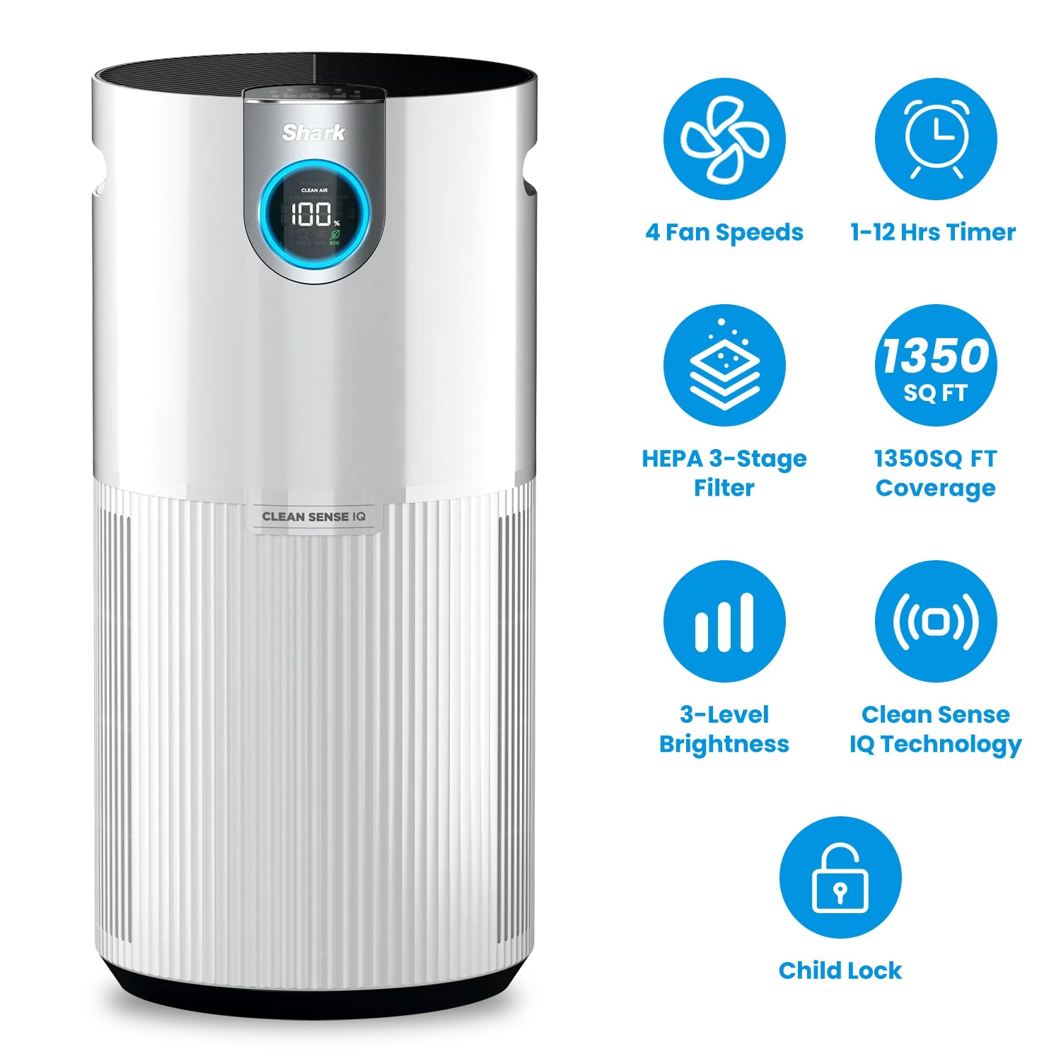 Shark UA205 Air Purifier with True HEPA Air Filter Covers Up To 1350sq ft with 4 Fan Speeds Auto Modes Removes Smoke Dust Allergens Pollutants