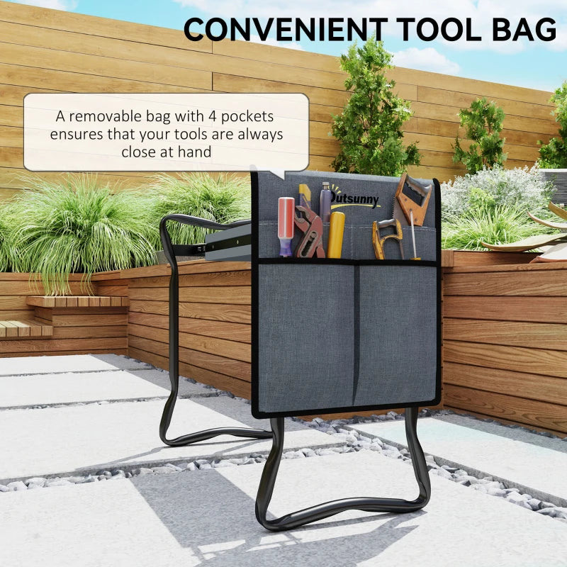 Garden Kneeler and Seat, Foldable Gardening Stool Bench with Thick EVA Foam Kneeling Pad and 1 Large Tool Pouch, Grey