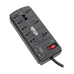 Tripp Lite Surge Protector 8-Outlet 2 USB Charging Ports Tel/Modem 8ft Cord - 8 x NEMA 5-15R, 2 x USB - 1875 VA - 1200 J - 120 V AC Input - Fax/Modem/Phone