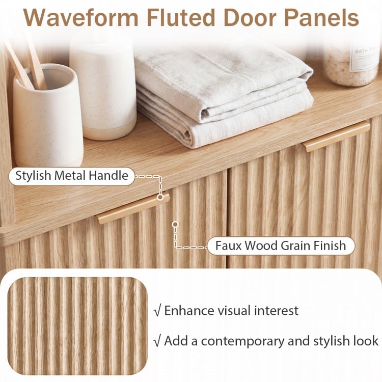 68 Inch Tall Corner Cabinet with Fluted Doors for Bathroom-Oak
