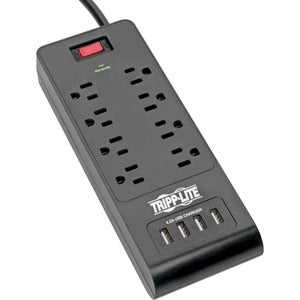 Tripp Lite Surge Protector Power Strip 8-Outlets 4 USB Ports 6ft Cord Black - 8 x NEMA 5-15R, 4 x USB - 1875 VA - 1800 J - 120 V AC Input 