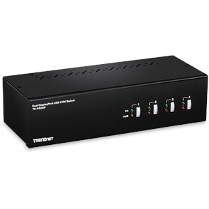 TRENDnet 4-Port Dual Monitor DisplayPort KVM Switch With Audio, 2-Port USB 2.0 Hub, 4K UHD Resolution Up To 3840 x 2160, Connect 4 DisplayPort Monitors, Dual Monitor 4 Port KVM Switch, Black, TK-440DP 