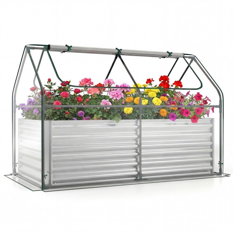 68 x 33 x 21 Inch Galvanized Raised Garden Bed with Cover-Silver