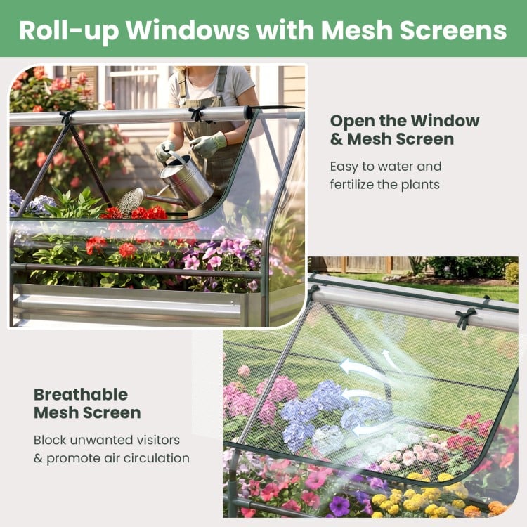 68 x 33 x 21 Inch Galvanized Raised Garden Bed with Cover-Silver
